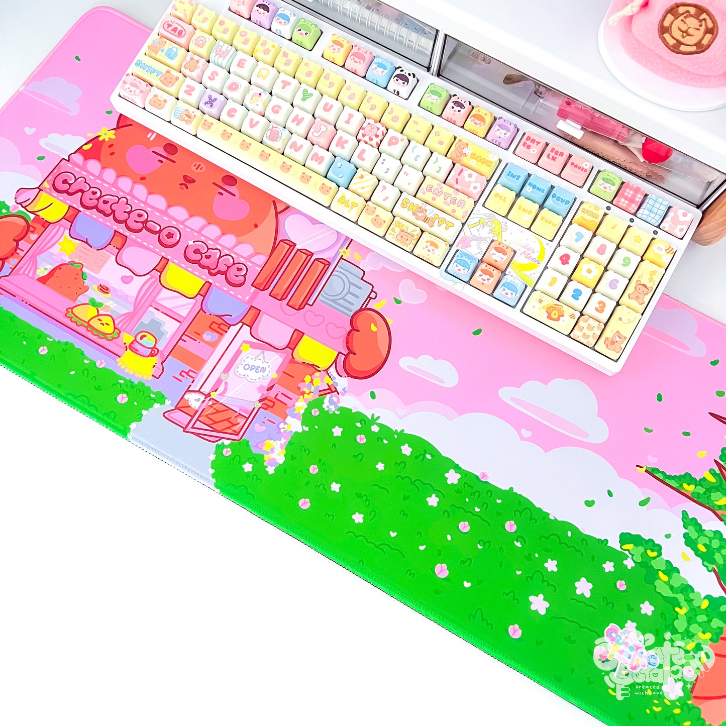 Create-O Cafe Deskmat | Kawaii Gaming Desk Pad | Cafe Theme