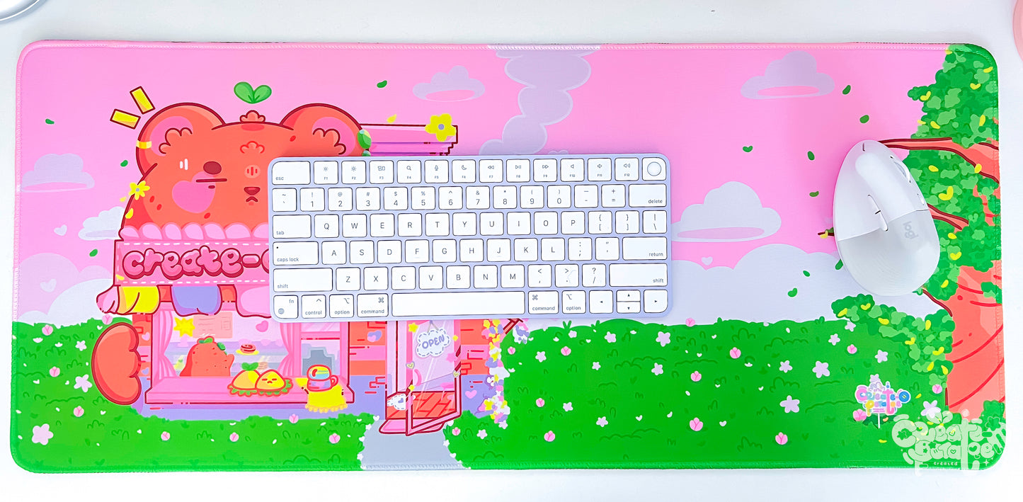 Create-O Cafe Deskmat | Kawaii Gaming Desk Pad | Cafe Theme