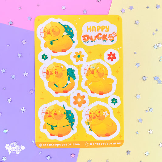 Happy Ducks Sticker Sheet | Kawaii Ducks Die-Cut Vinyl Decal