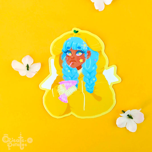 LUNA LEMON | Matte Sticker | Kawaii Black Girl Die-Cut Vinyl Decal