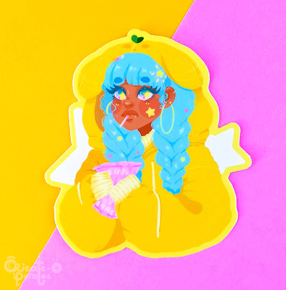 LUNA LEMON | Matte Sticker | Kawaii Black Girl Die-Cut Vinyl Decal