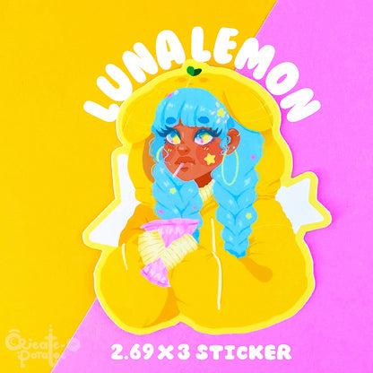 LUNA LEMON | Matte Sticker | Kawaii Black Girl Die-Cut Vinyl Decal